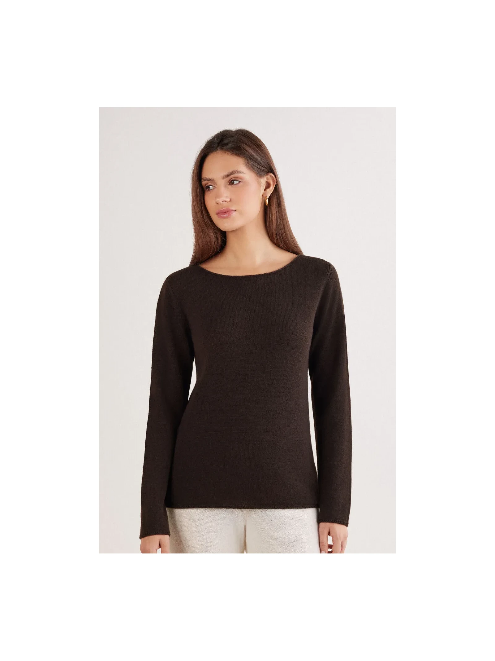 Blusa De Manga Comprida 100% Cashmere Marrom Intimissimi