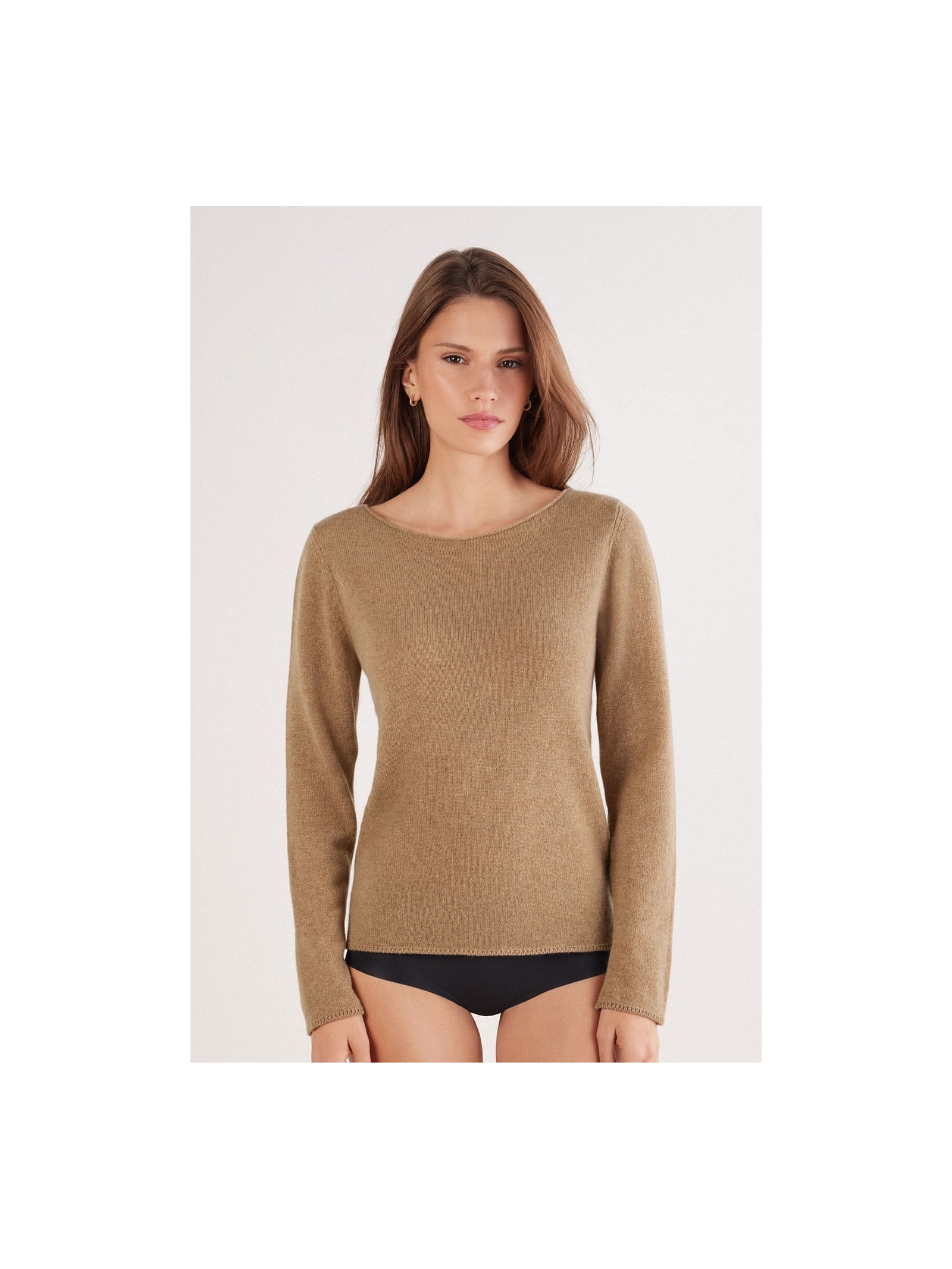Blusa De Manga Comprida 100% Cashmere Marrom Intimissimi