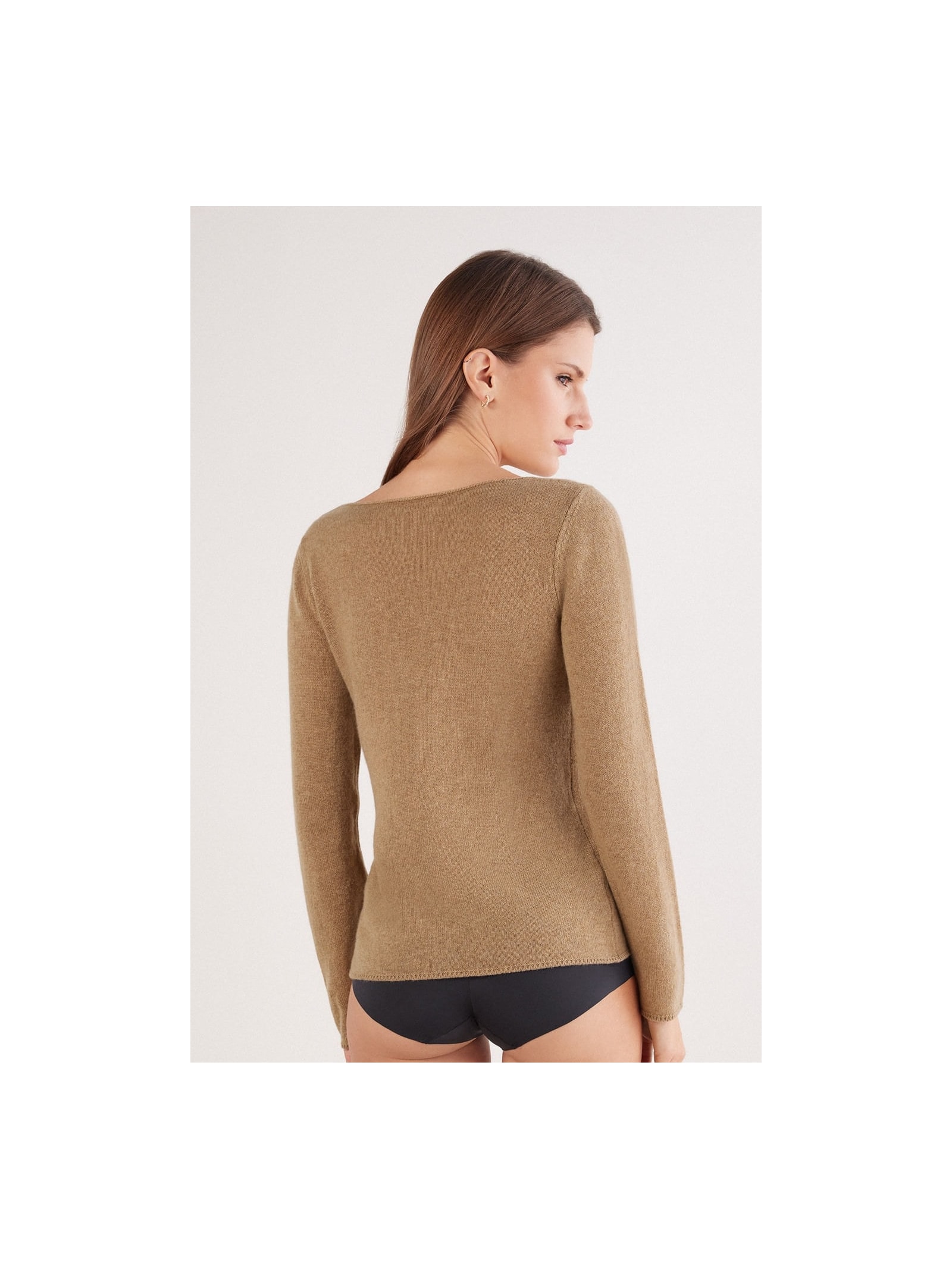 Blusa De Manga Comprida 100% Cashmere Marrom Intimissimi