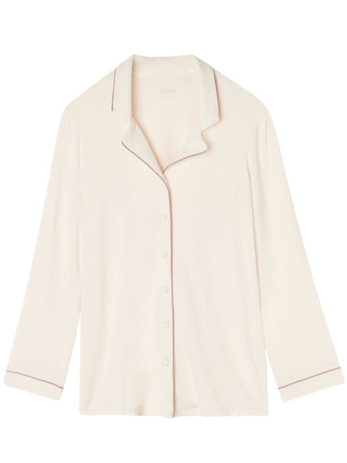 Blusa De Manga Comprida Aberta Em Micromodal – Bege