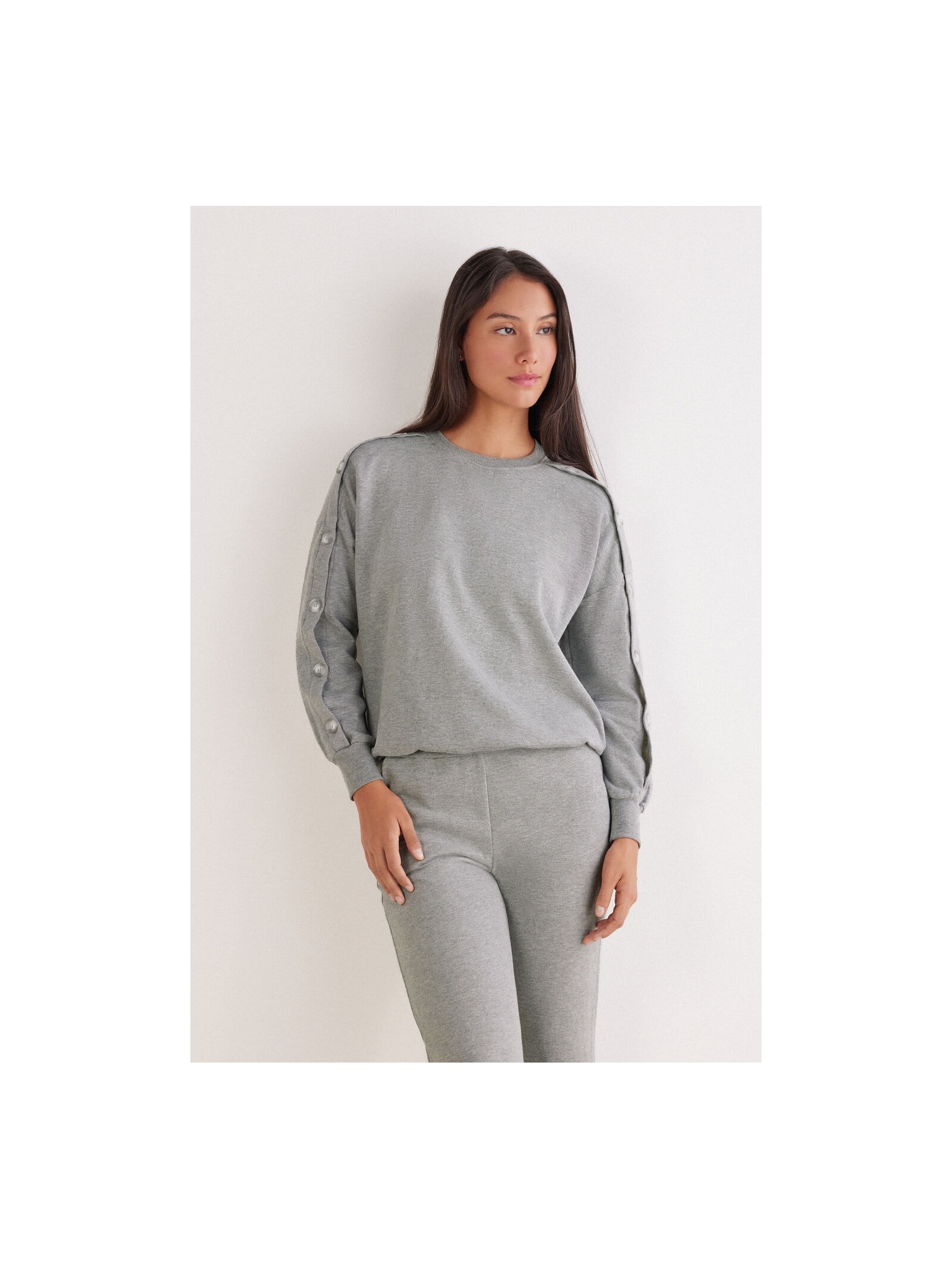 Blusa De Manga Comprida Com Botões Coraline Casual Cinza Intimissimi