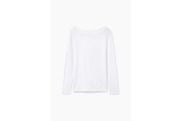 Blusa De Manga Comprida Com Decote Barco Em Micromodal - Branco