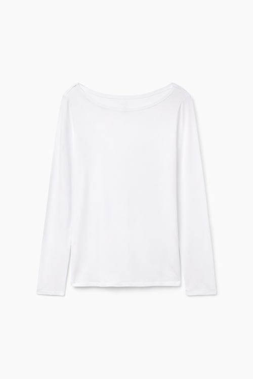 Blusa De Manga Comprida Com Decote Barco Em Micromodal - Branco