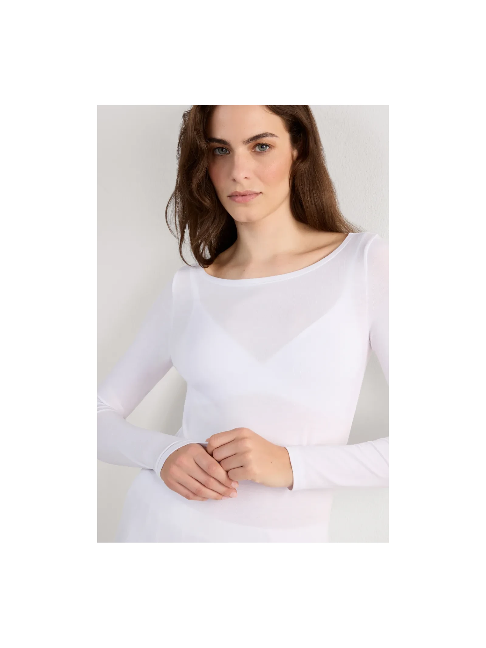 Blusa De Manga Comprida Com Decote Barco Em Micromodal Branco Intimissimi