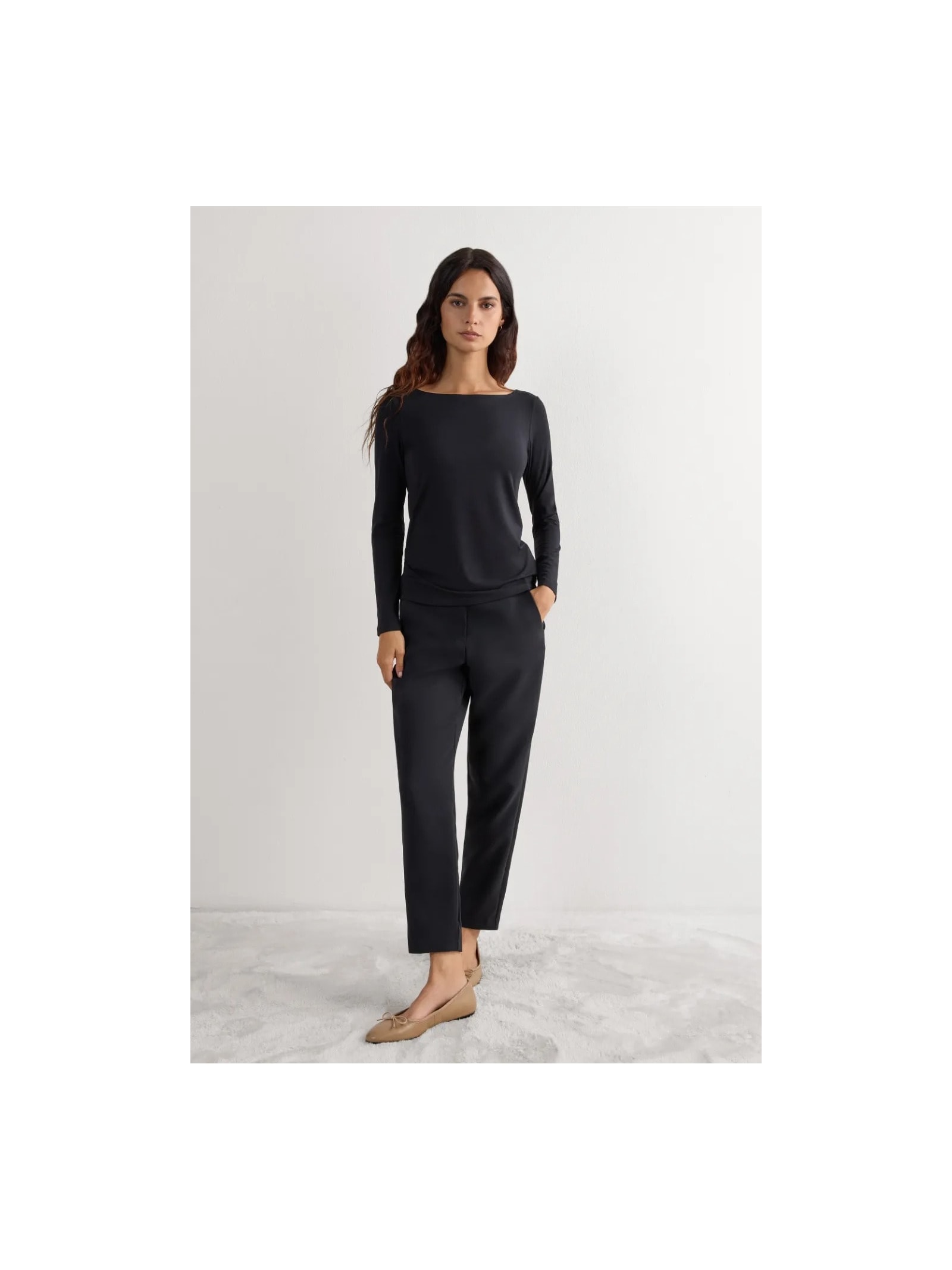 Blusa De Manga Comprida Com Decote Barco Em Micromodal Preto Intimissimi