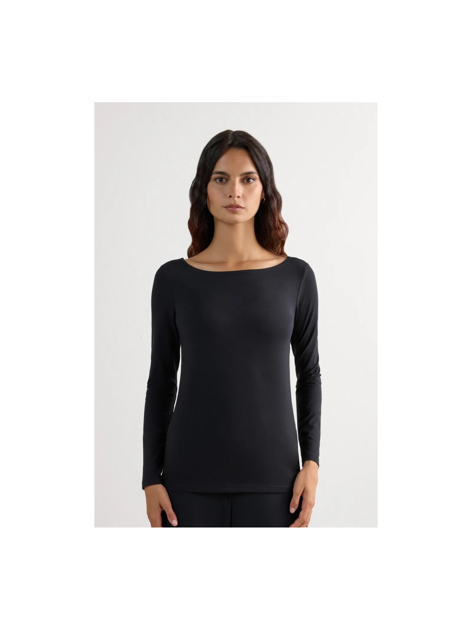 Blusa De Manga Comprida Com Decote Barco Em Micromodal Preto Intimissimi