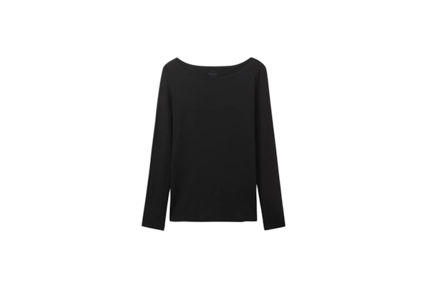 Blusa De Manga Comprida Com Decote Barco Em Micromodal - Preto