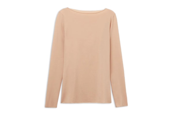 Blusa De Manga Comprida Com Decote Canoa Em Algodão Ultralight - Bege