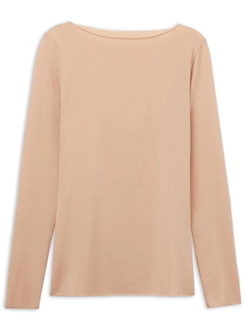 Blusa De Manga Comprida Com Decote Canoa Em Algodão Ultralight – Bege