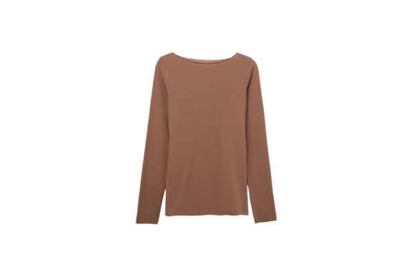 Blusa De Manga Comprida Com Decote Canoa Em Algodão Ultralight - Bege