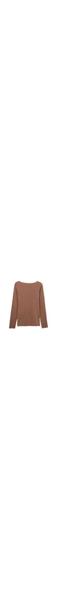 Blusa De Manga Comprida Com Decote Canoa Em Algodão Ultralight - Bege