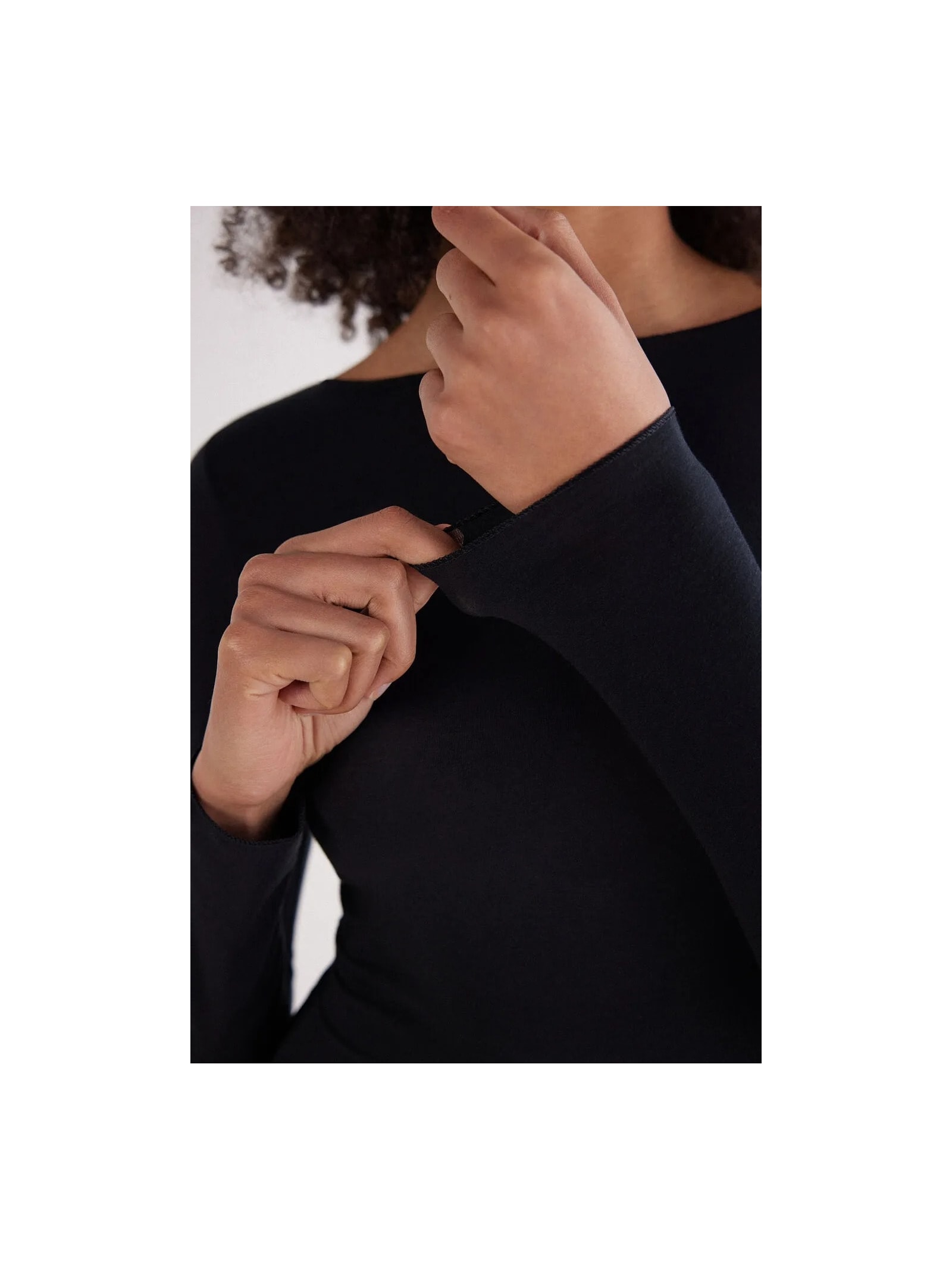 Blusa De Manga Comprida Com Decote Canoa Em Algodão Ultralight Preto Intimissimi