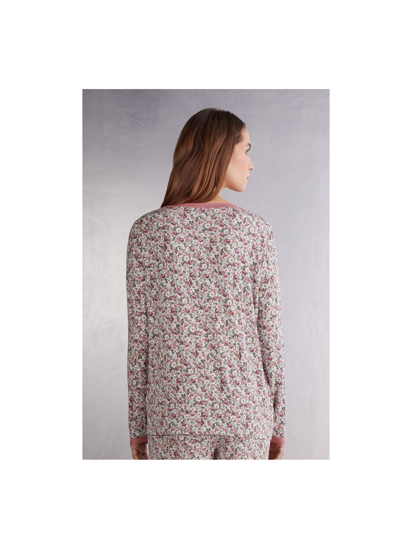 Blusa De Manga Comprida Com Decote Canoa Floral Romance Rosa Intimissimi