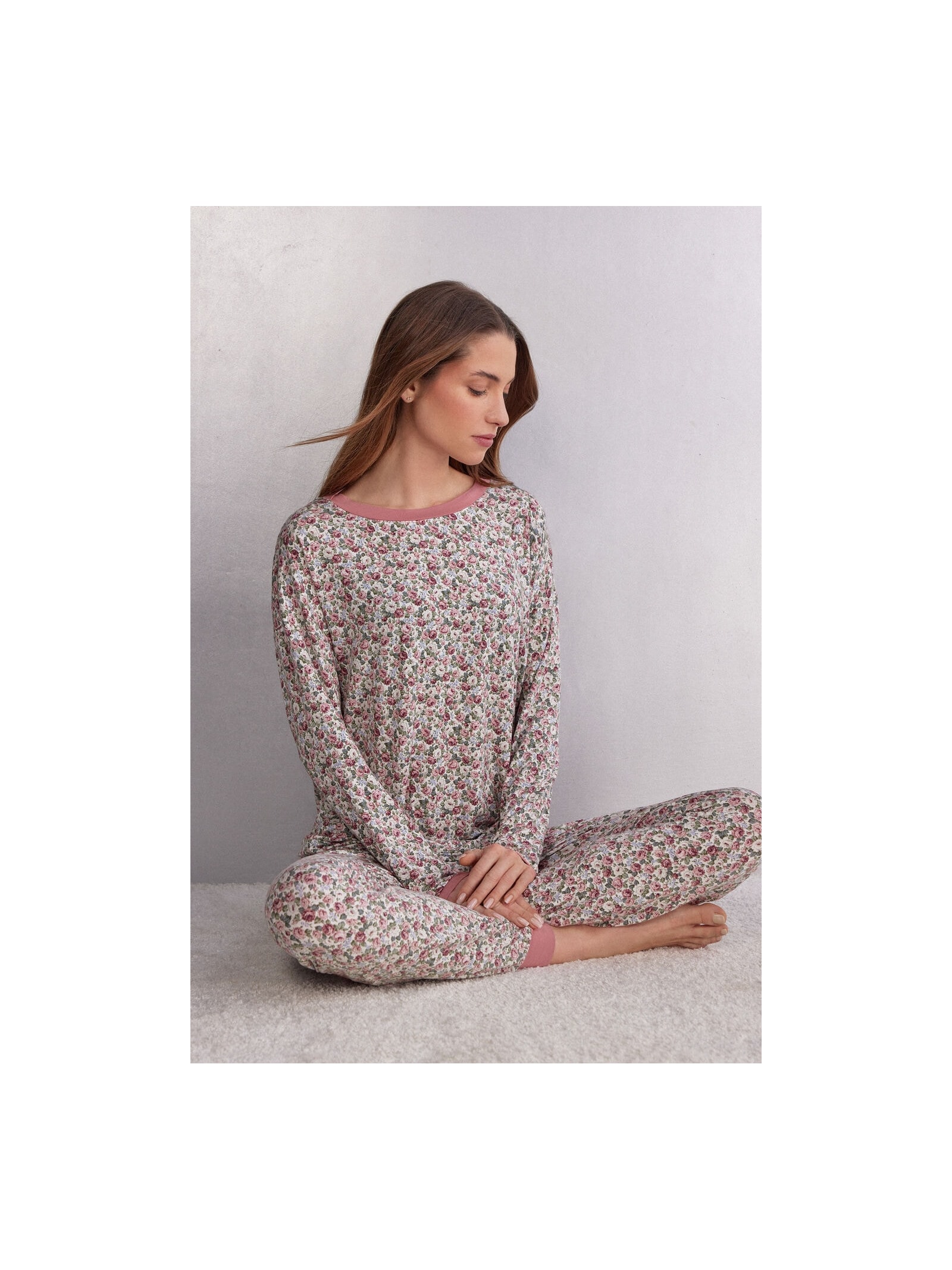 Blusa De Manga Comprida Com Decote Canoa Floral Romance Rosa Intimissimi