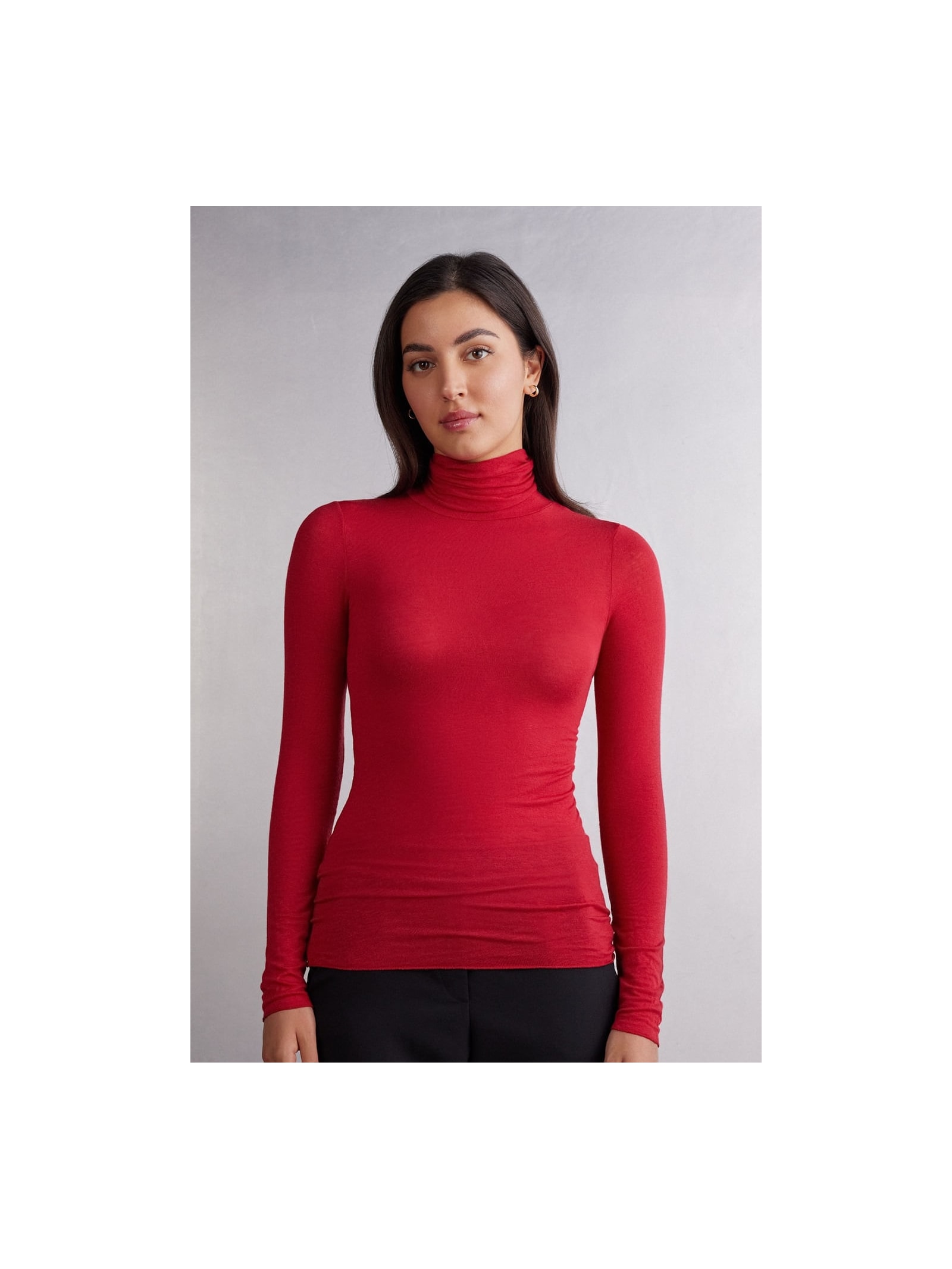 Blusa De Manga Comprida e Gola Alta Em Modal e Cashmere Ultraleve Vermelho Intimissimi