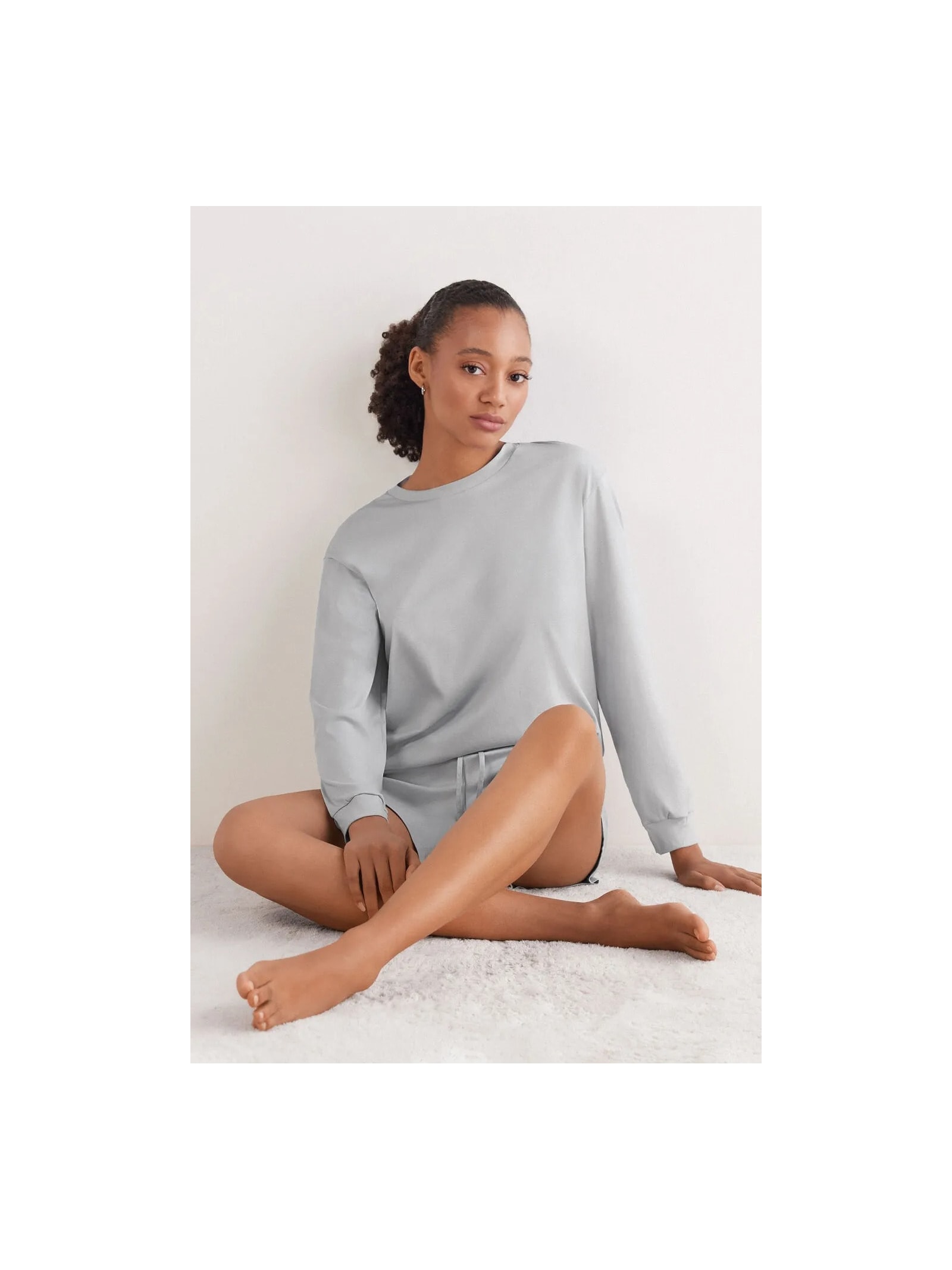 Blusa De Manga Comprida Em Algodão Elevated Cotton Cinza Intimissimi