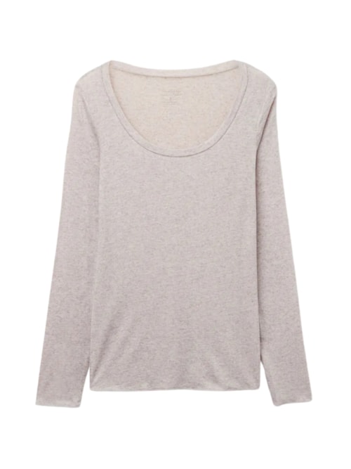 Blusa De Manga Comprida Em Cashmere Ultralight Com Decote Em u – Bege