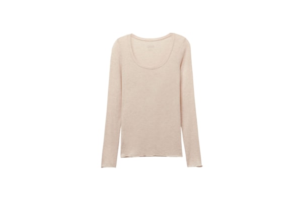 Blusa De Manga Comprida Em Cashmere Ultralight Com Decote Em u - Bege