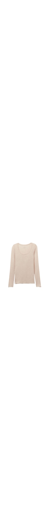 Blusa De Manga Comprida Em Cashmere Ultralight Com Decote Em u - Bege
