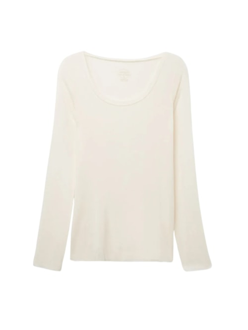 Blusa De Manga Comprida Em Cashmere Ultralight Com Decote Em u – Marfim