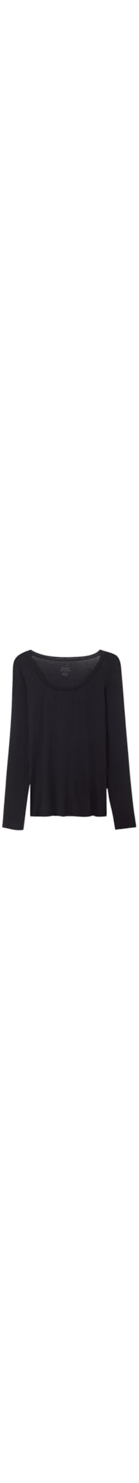 Blusa De Manga Comprida Em Cashmere Ultralight Com Decote Em u - Preto