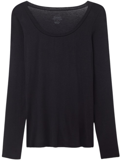 Blusa De Manga Comprida Em Cashmere Ultralight Com Decote Em u – Preto