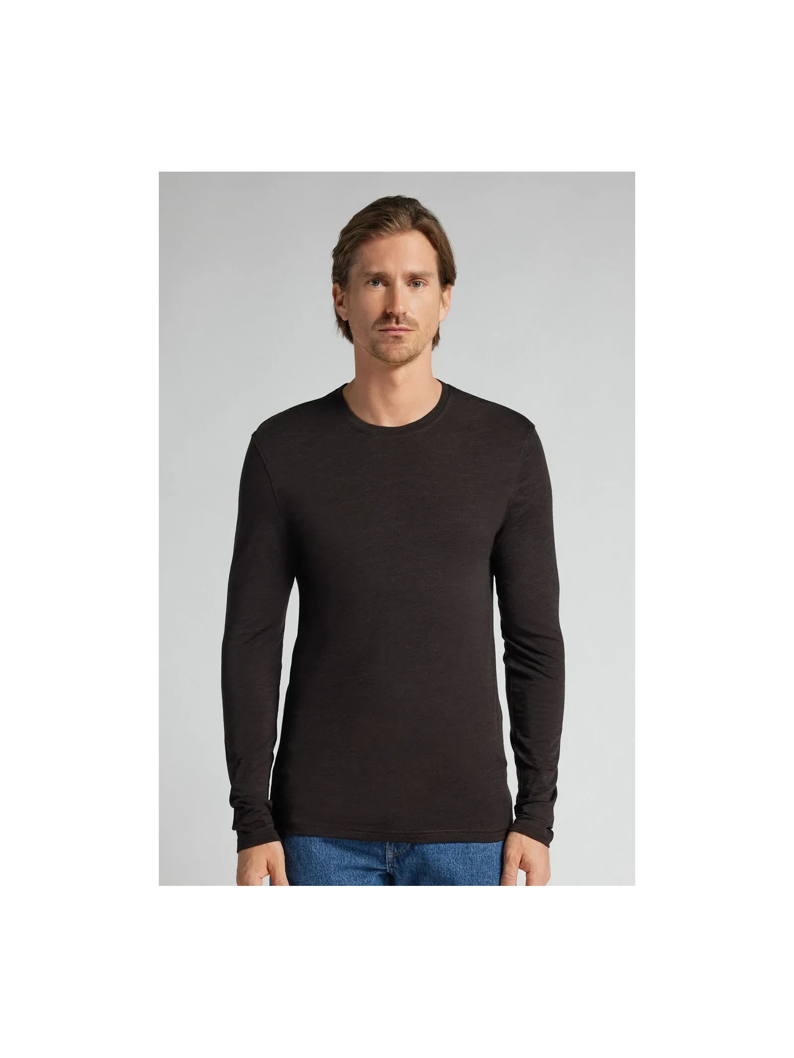 Blusa De Manga Comprida Em Lã Merino Com Decote Redondo Marrom Intimissimi