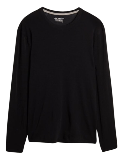Blusa De Manga Comprida Em Lã Merino Com Decote Redondo - Preto