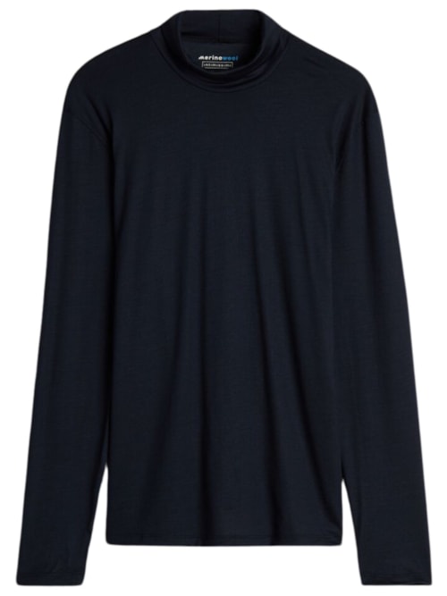 Blusa De Manga Comprida Em Lã Merino Com Gola Alta - Azul