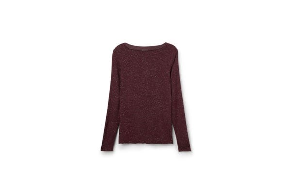 Blusa De Manga Comprida Em Modal Com Cashmere Lamê - Bordô