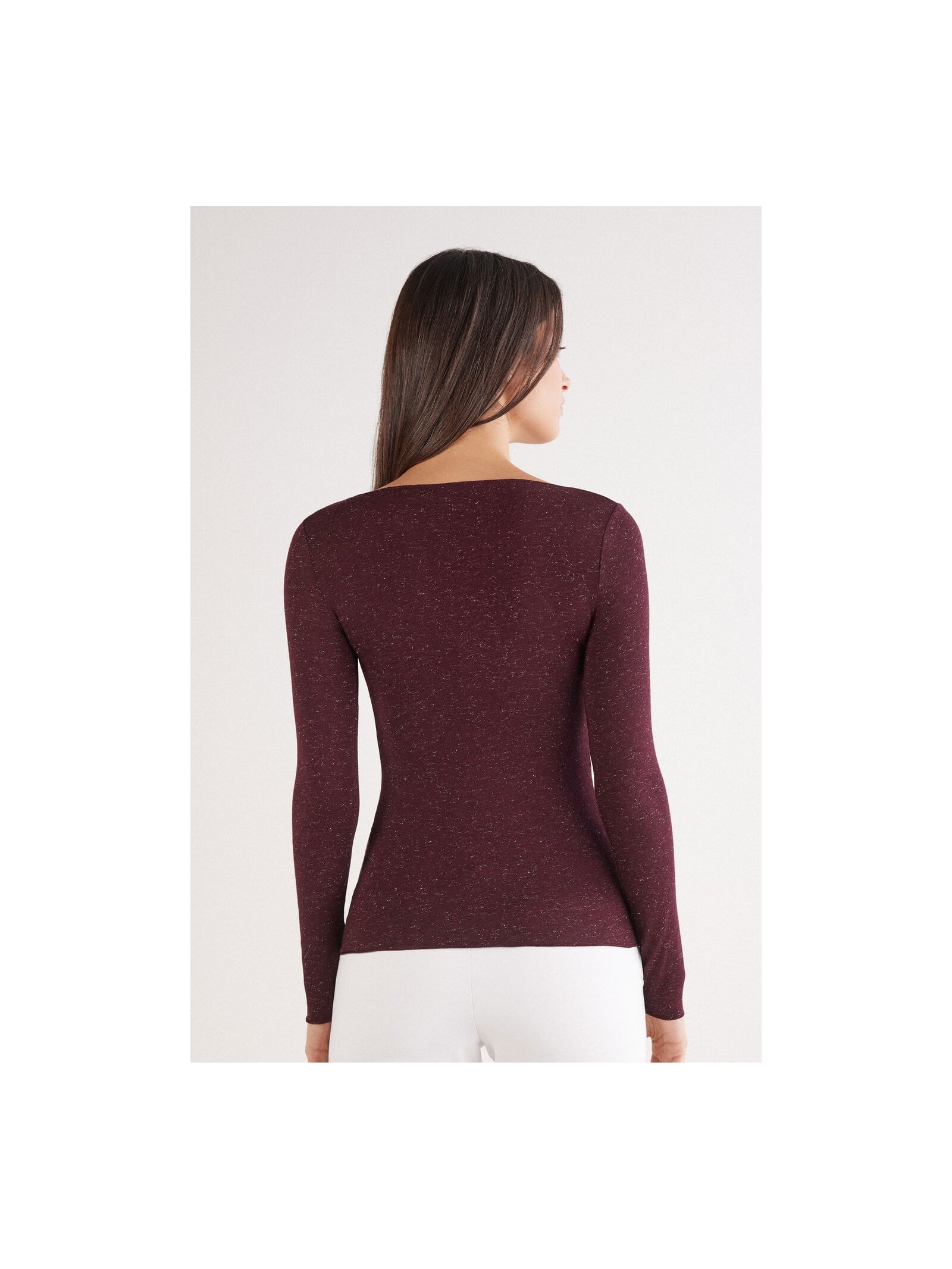Blusa De Manga Comprida Em Modal Com Cashmere Lamê Bordô Intimissimi