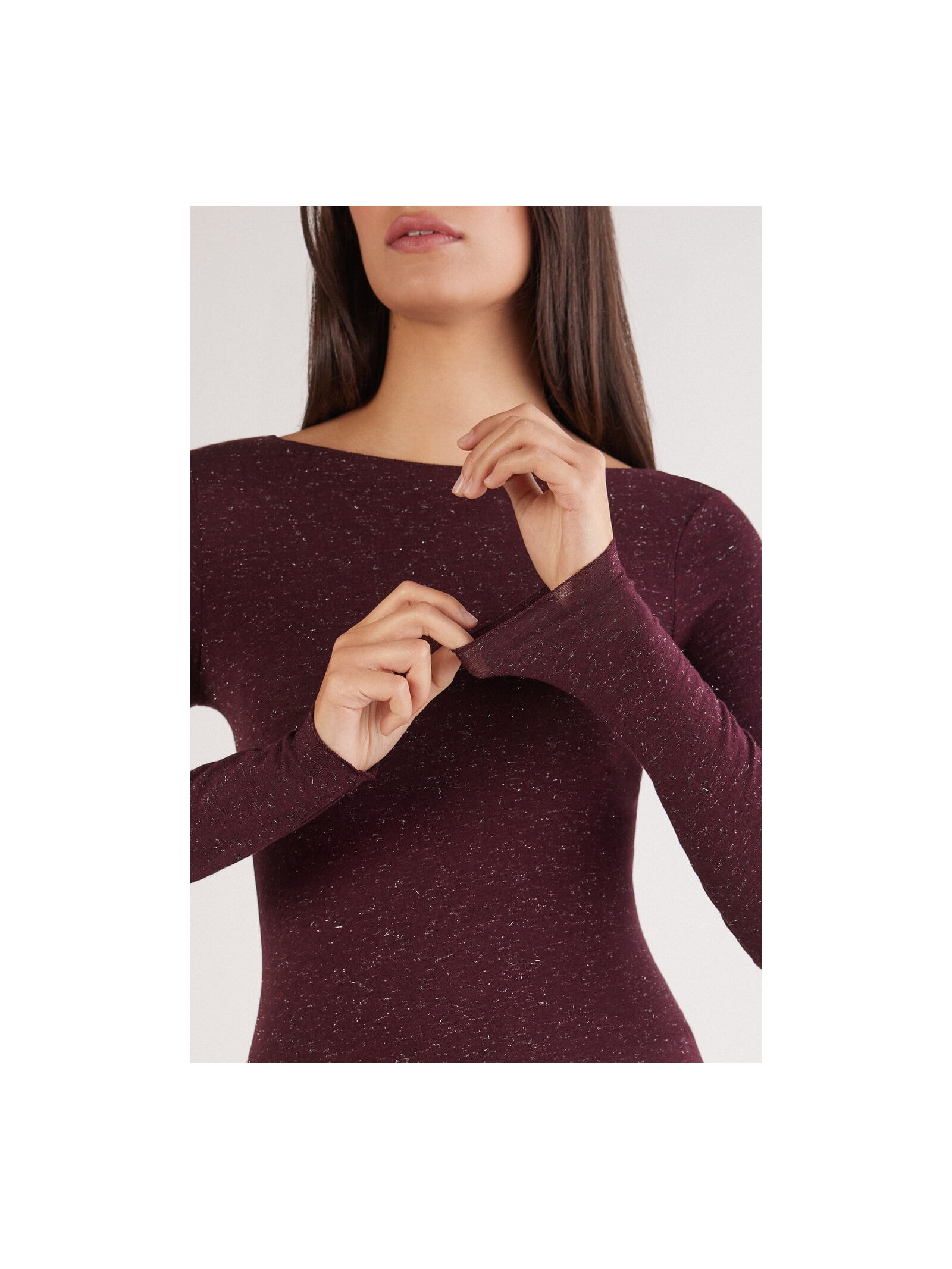 Blusa De Manga Comprida Em Modal Com Cashmere Lamê Bordô Intimissimi
