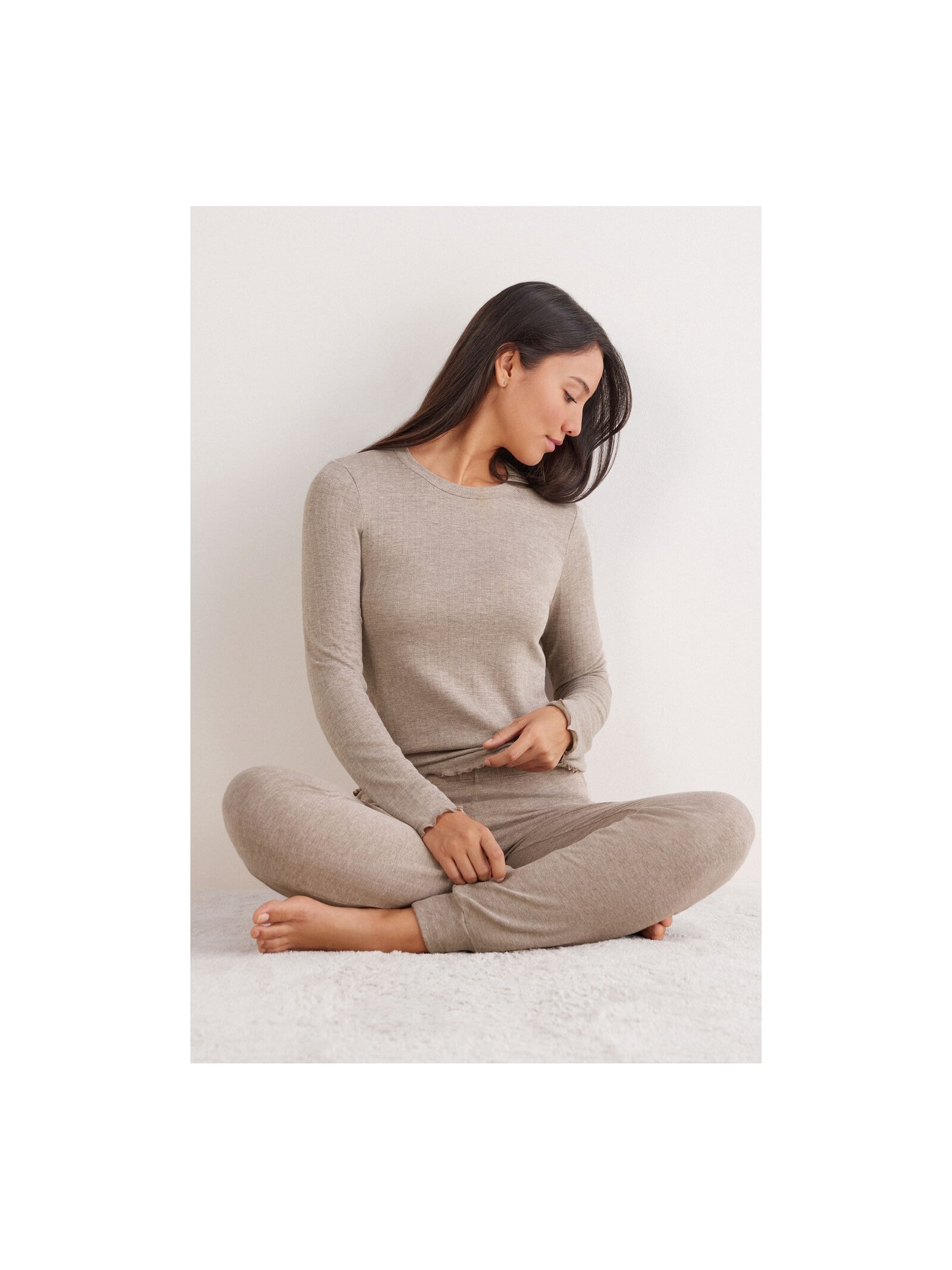 Blusa De Manga Comprida Em Modal Com Cashmere Luxury Softness Marrom Intimissimi