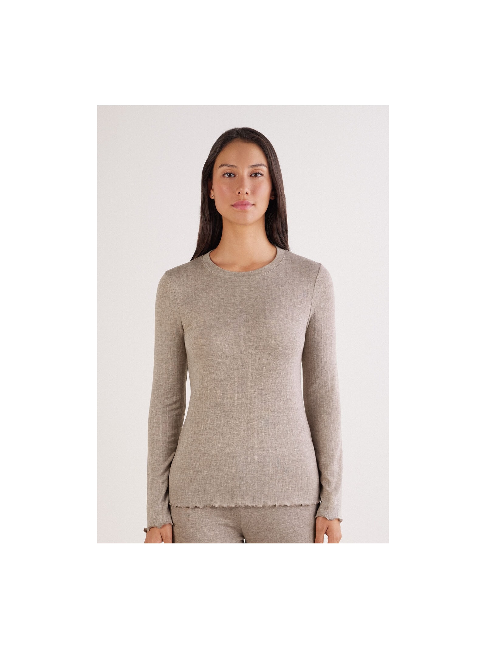Blusa De Manga Comprida Em Modal Com Cashmere Luxury Softness Marrom Intimissimi