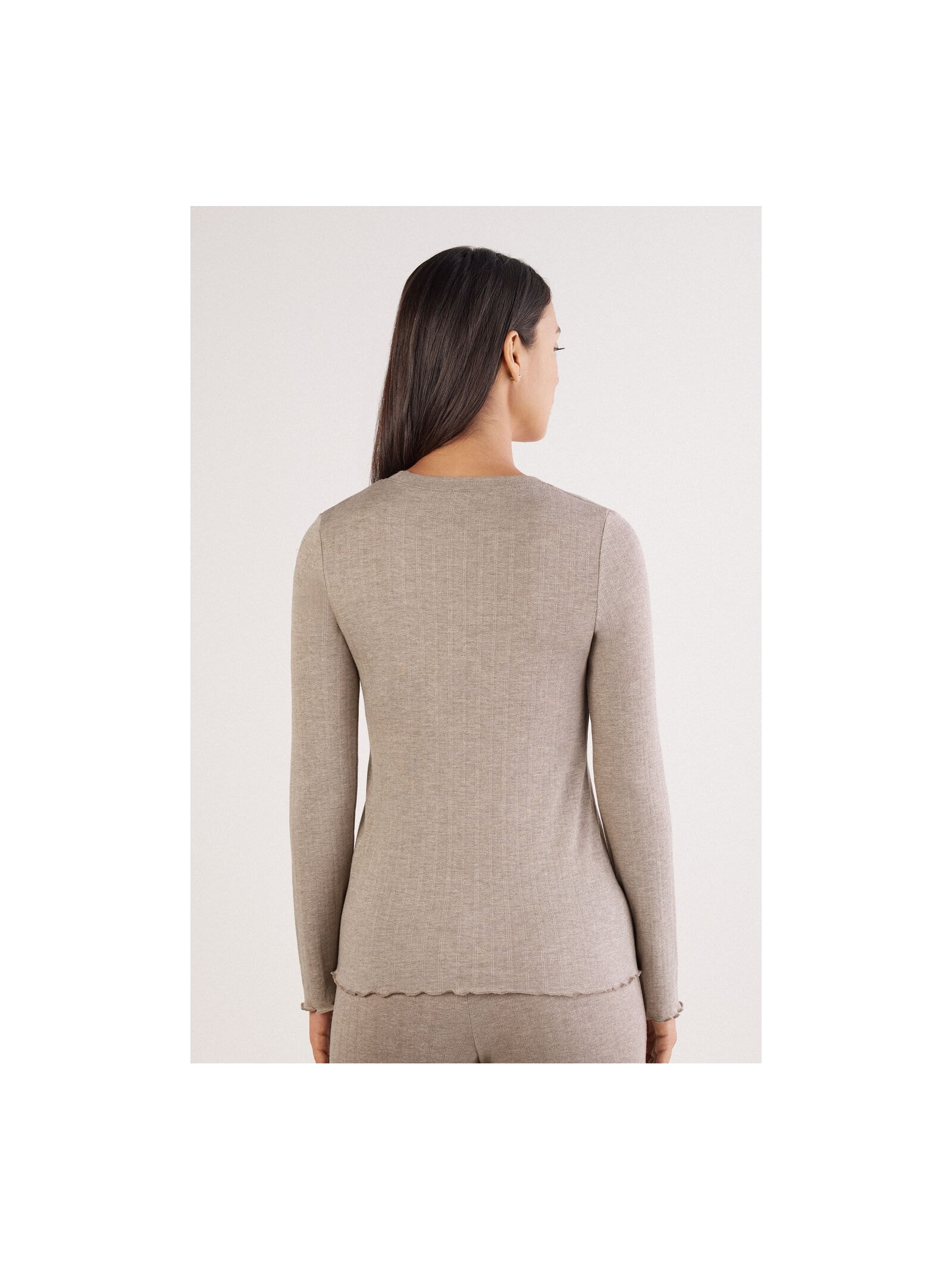 Blusa De Manga Comprida Em Modal Com Cashmere Luxury Softness Marrom Intimissimi