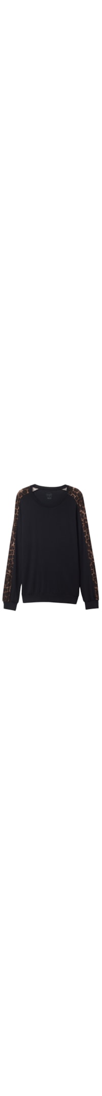 Blusa De Manga Comprida Em Modal Luxurious Leopard - Preto