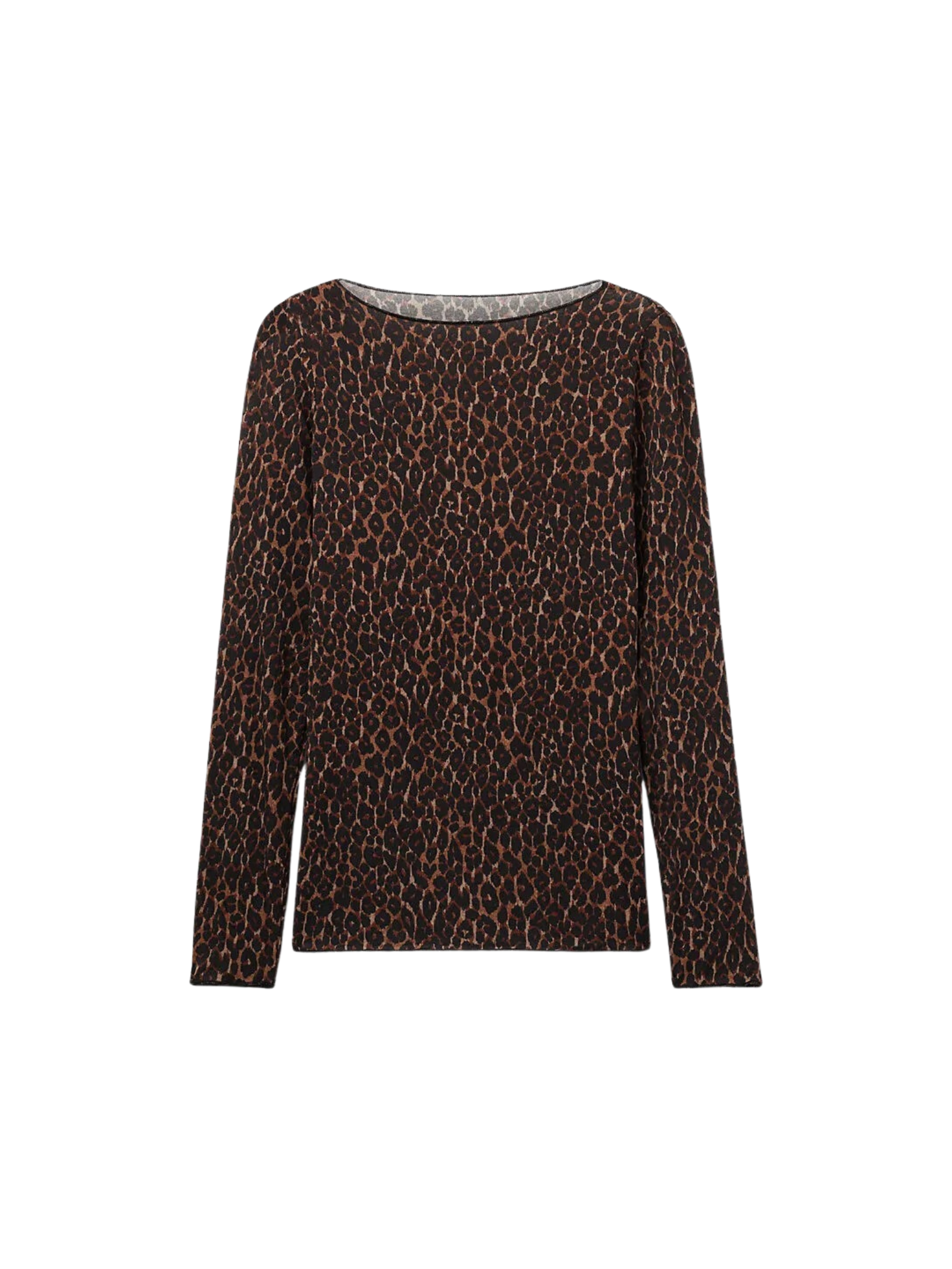 Blusa De Manga Comprida Em Modal Ultralight Com Cashmere Com Estampa Animal Print Marrom Intimissimi