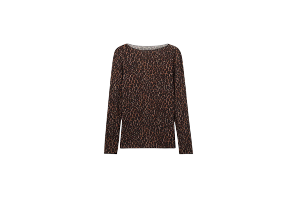 Blusa De Manga Comprida Em Modal Ultralight Com Cashmere Com Estampa Animal Print - Marrom