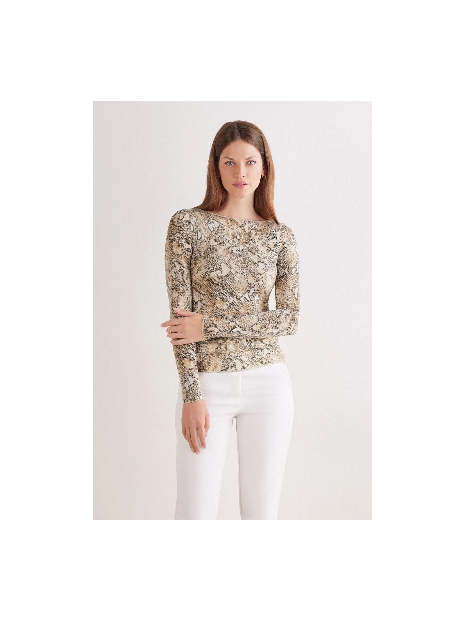 Blusa De Manga Comprida Em Modal Ultralight Com Cashmere Seductive Glamour Marrom Intimissimi