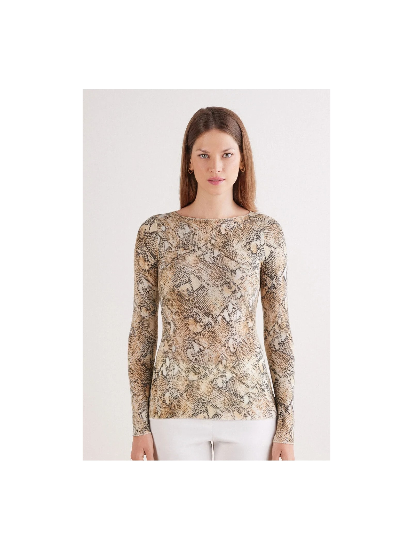 Blusa De Manga Comprida Em Modal Ultralight Com Cashmere Seductive Glamour Marrom Intimissimi
