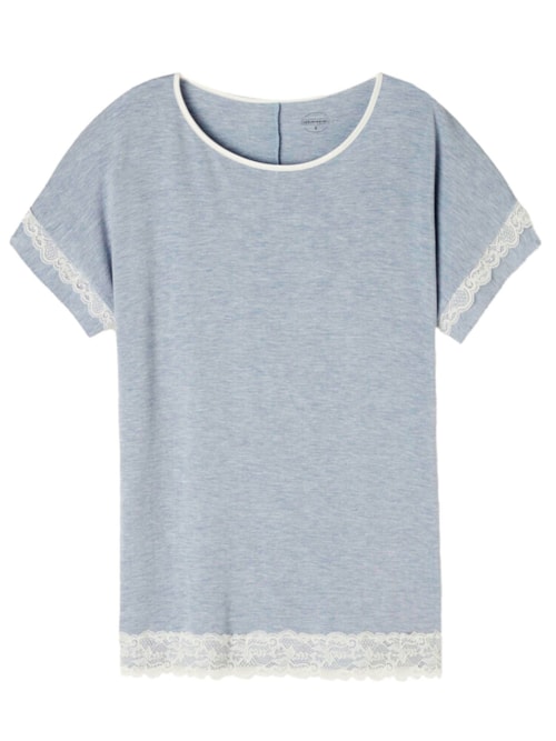 Blusa De Manga Curta De Modal Detalhes De Renda – Azul