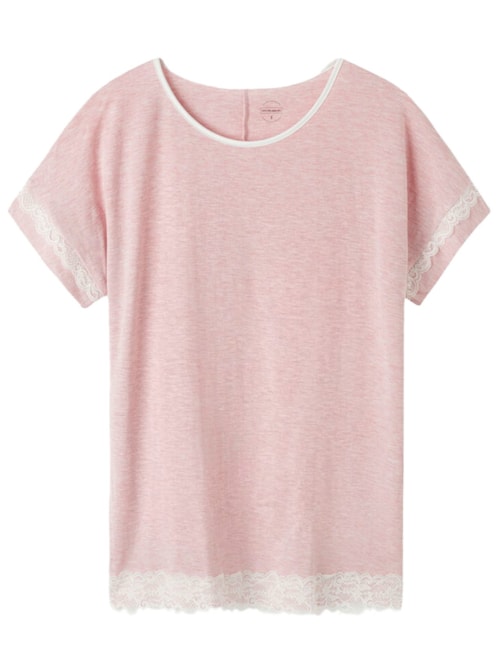 Blusa De Manga Curta De Modal Detalhes De Renda – Rosa