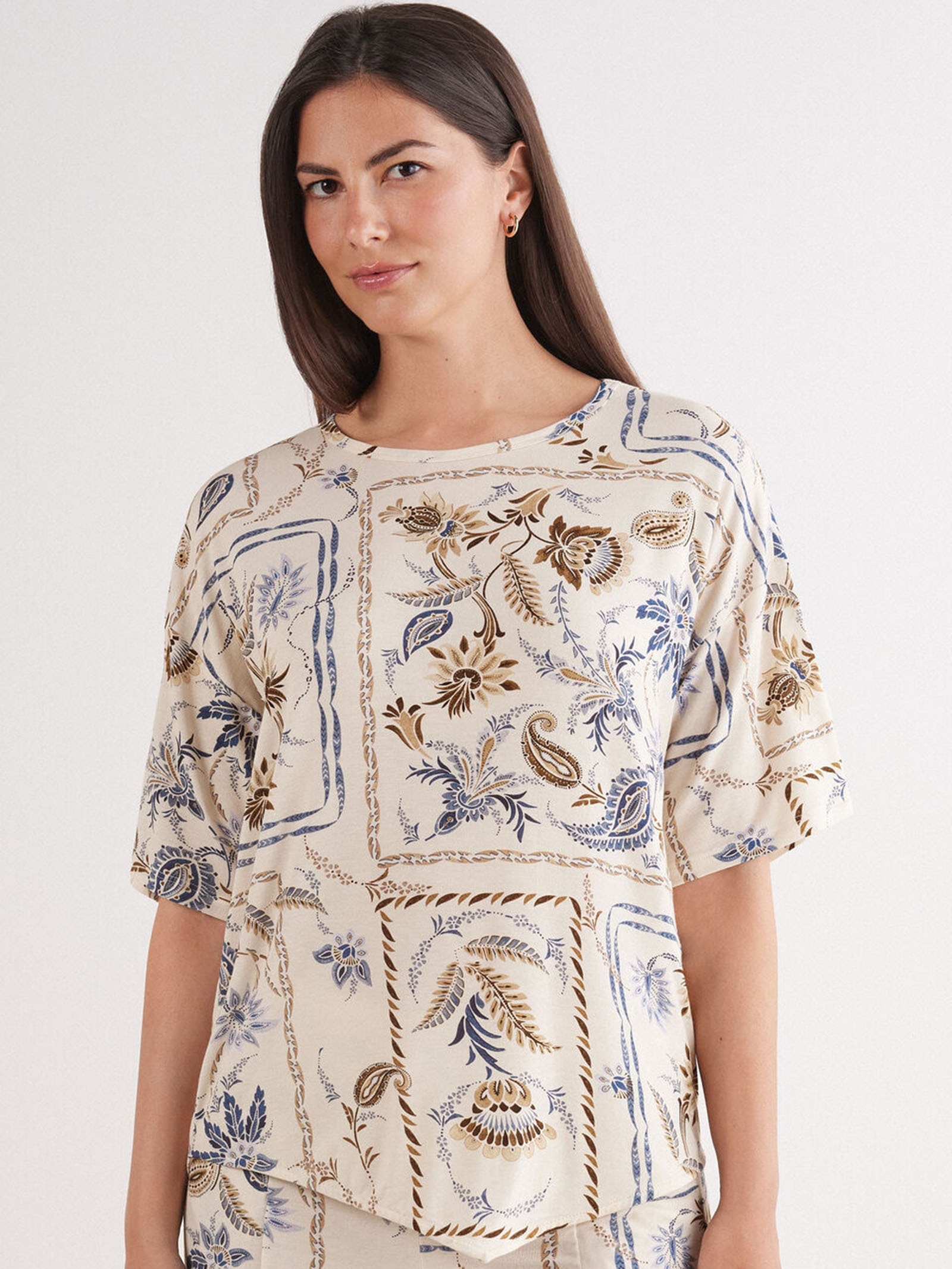 Blusa De Manga Curta Em Fresh Bamboo Italian Riviera Bege Intimissimi