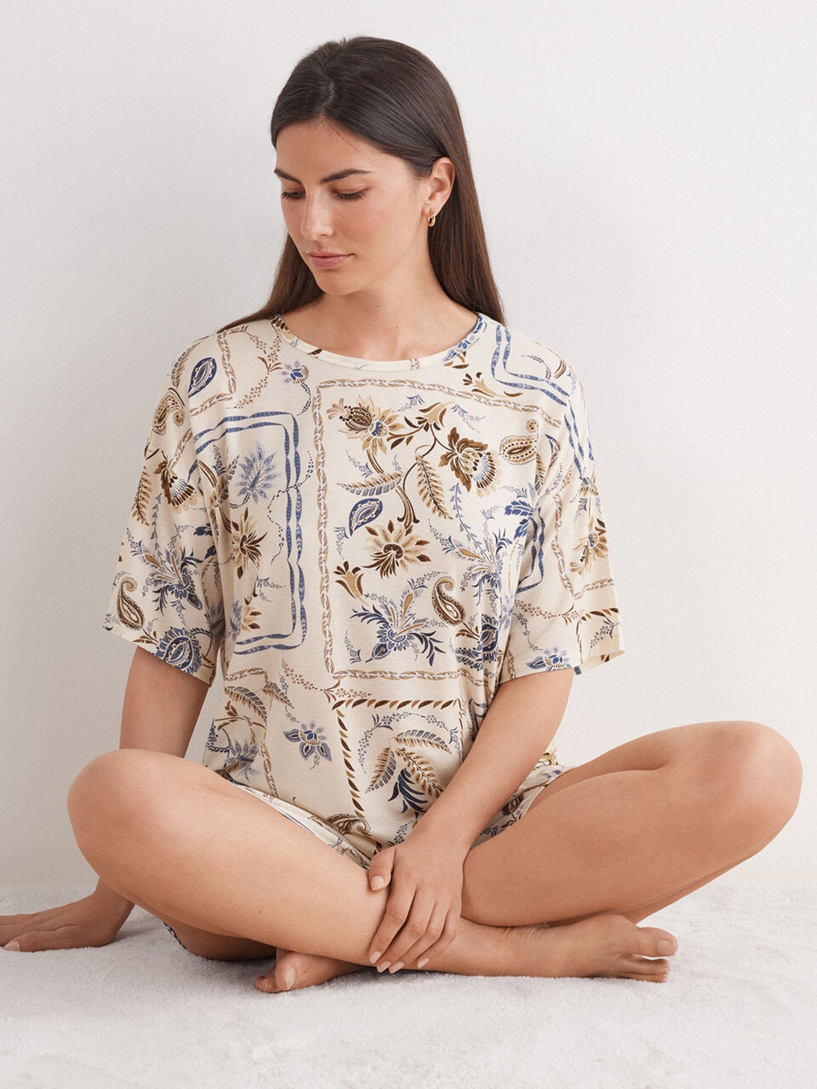 Blusa De Manga Curta Em Fresh Bamboo Italian Riviera Bege Intimissimi