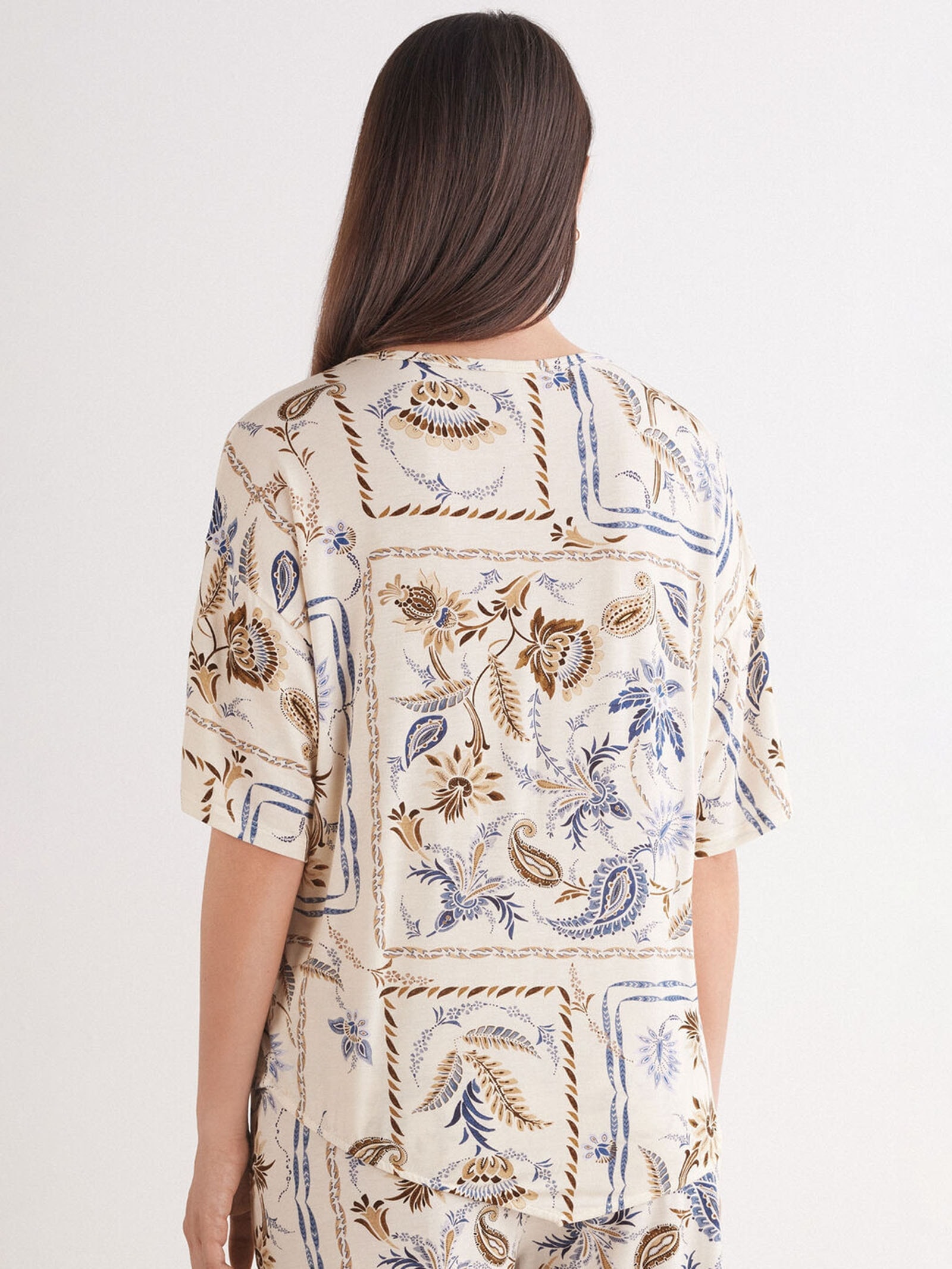 Blusa De Manga Curta Em Fresh Bamboo Italian Riviera Bege Intimissimi