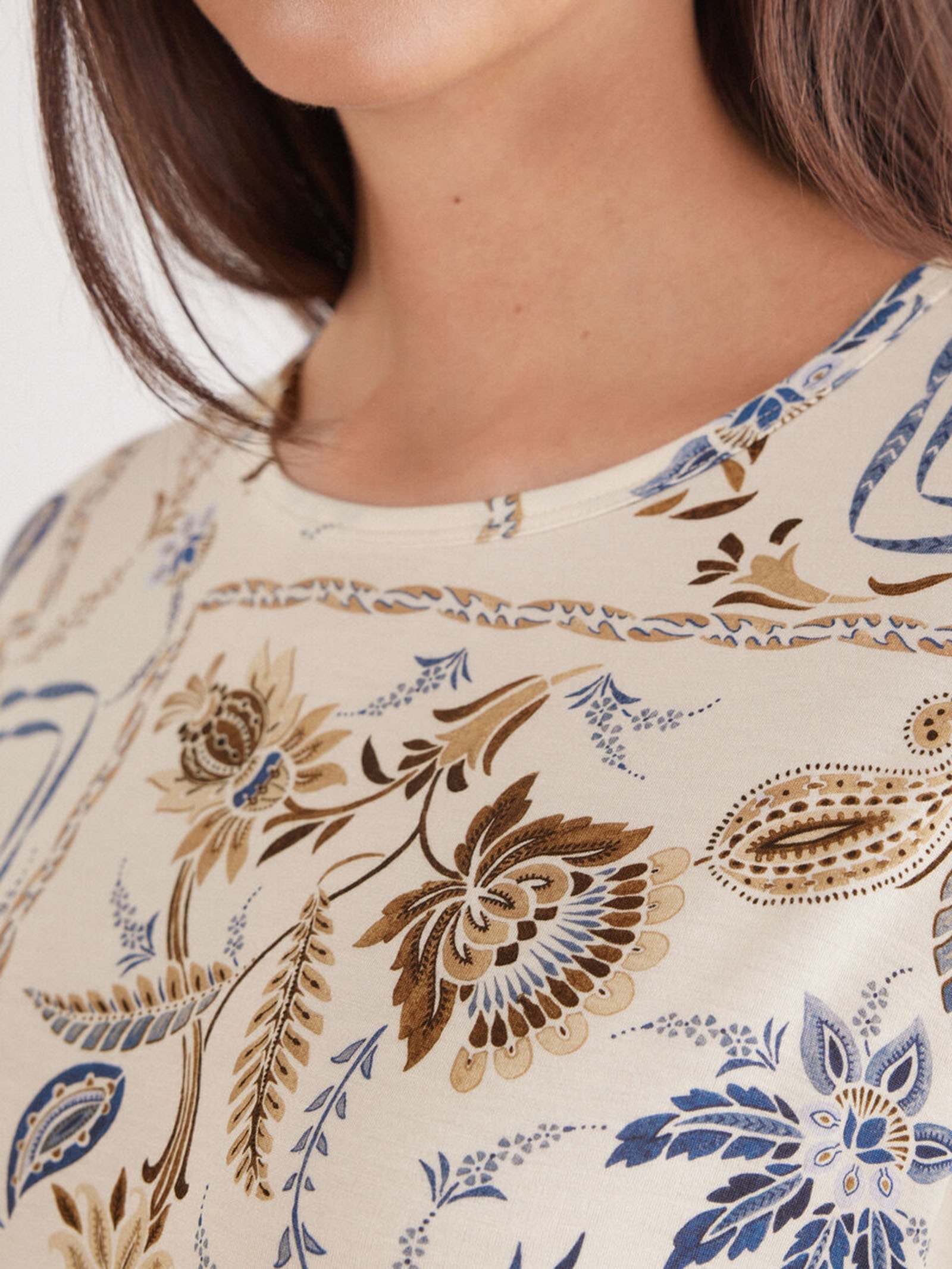 Blusa De Manga Curta Em Fresh Bamboo Italian Riviera Bege Intimissimi