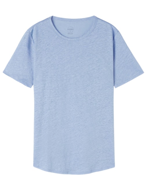 Blusa De Manga Curta Em Linho - Azul