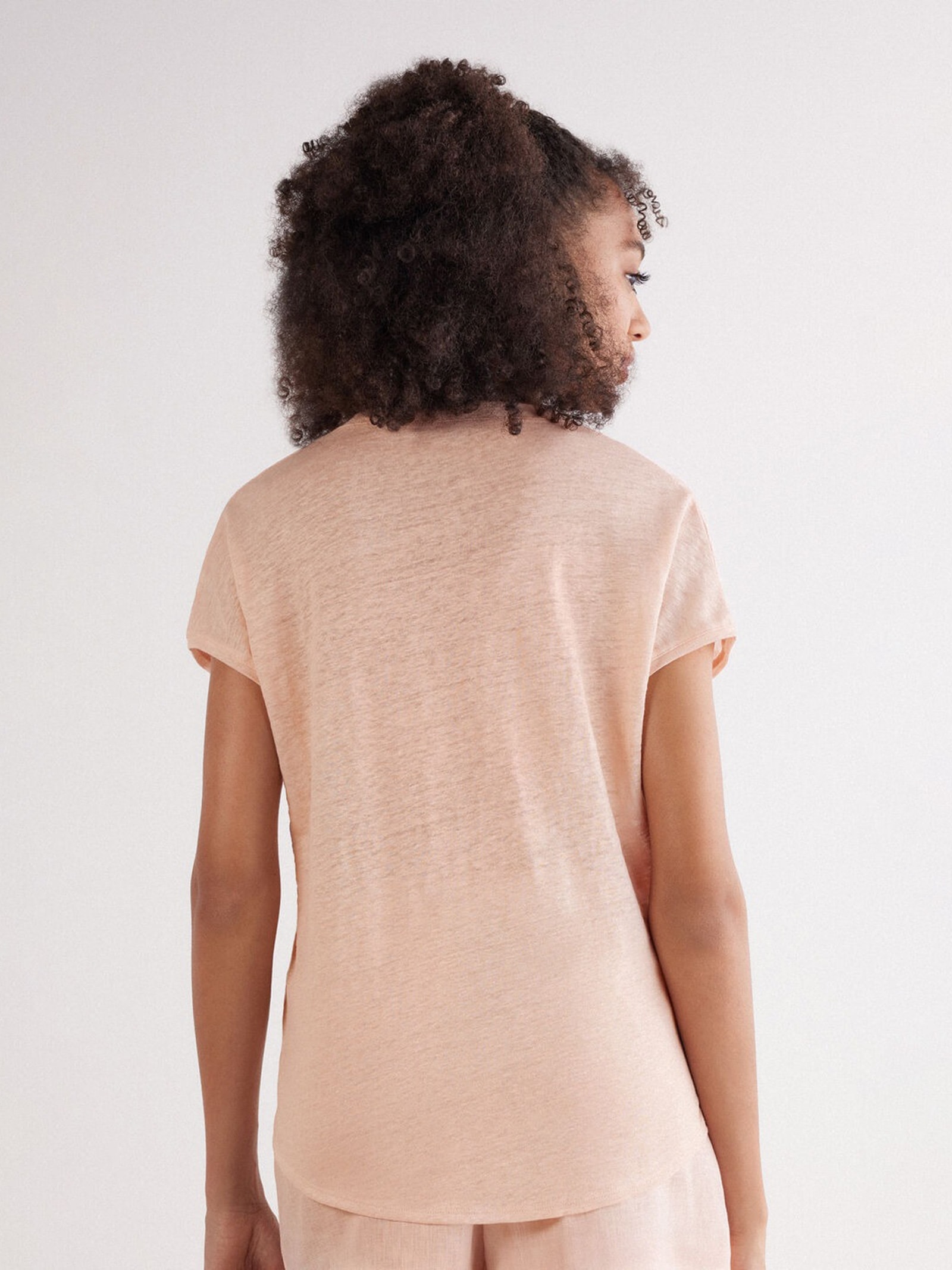 Blusa De Manga Curta Em Linho Com Decote Em v The Pure Linen Rosa Intimissimi