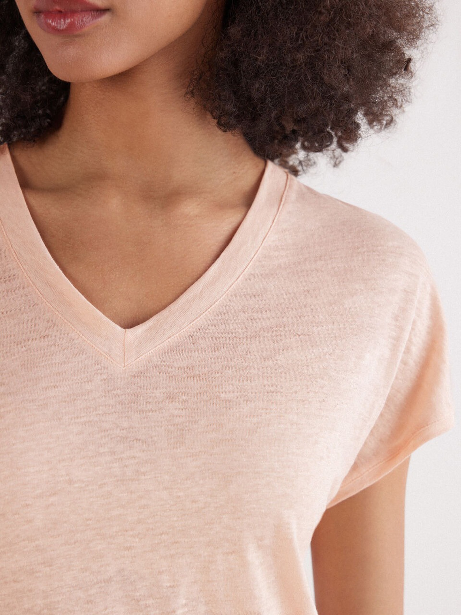 Blusa De Manga Curta Em Linho Com Decote Em v The Pure Linen Rosa Intimissimi