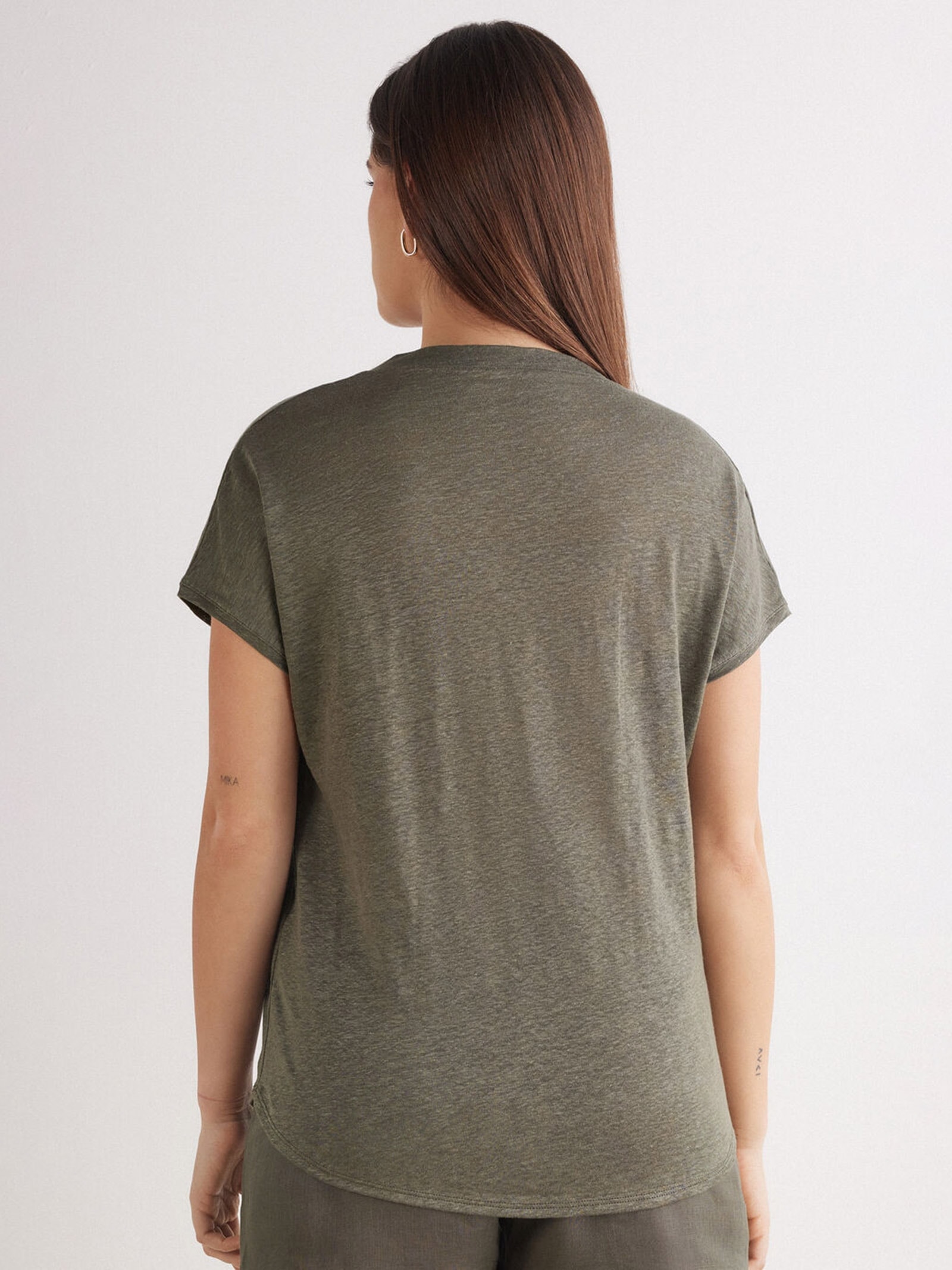 Blusa De Manga Curta Em Linho Com Decote Em v The Pure Linen Verde Intimissimi